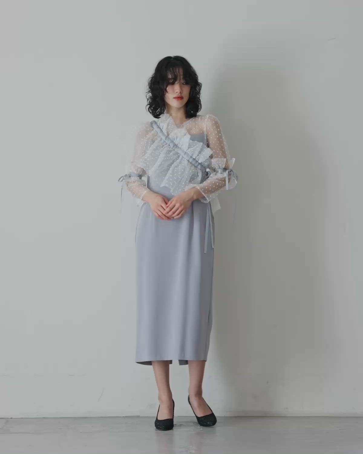 ドットマルチケープセットドレス 付け襟 結婚式 パーティードレス