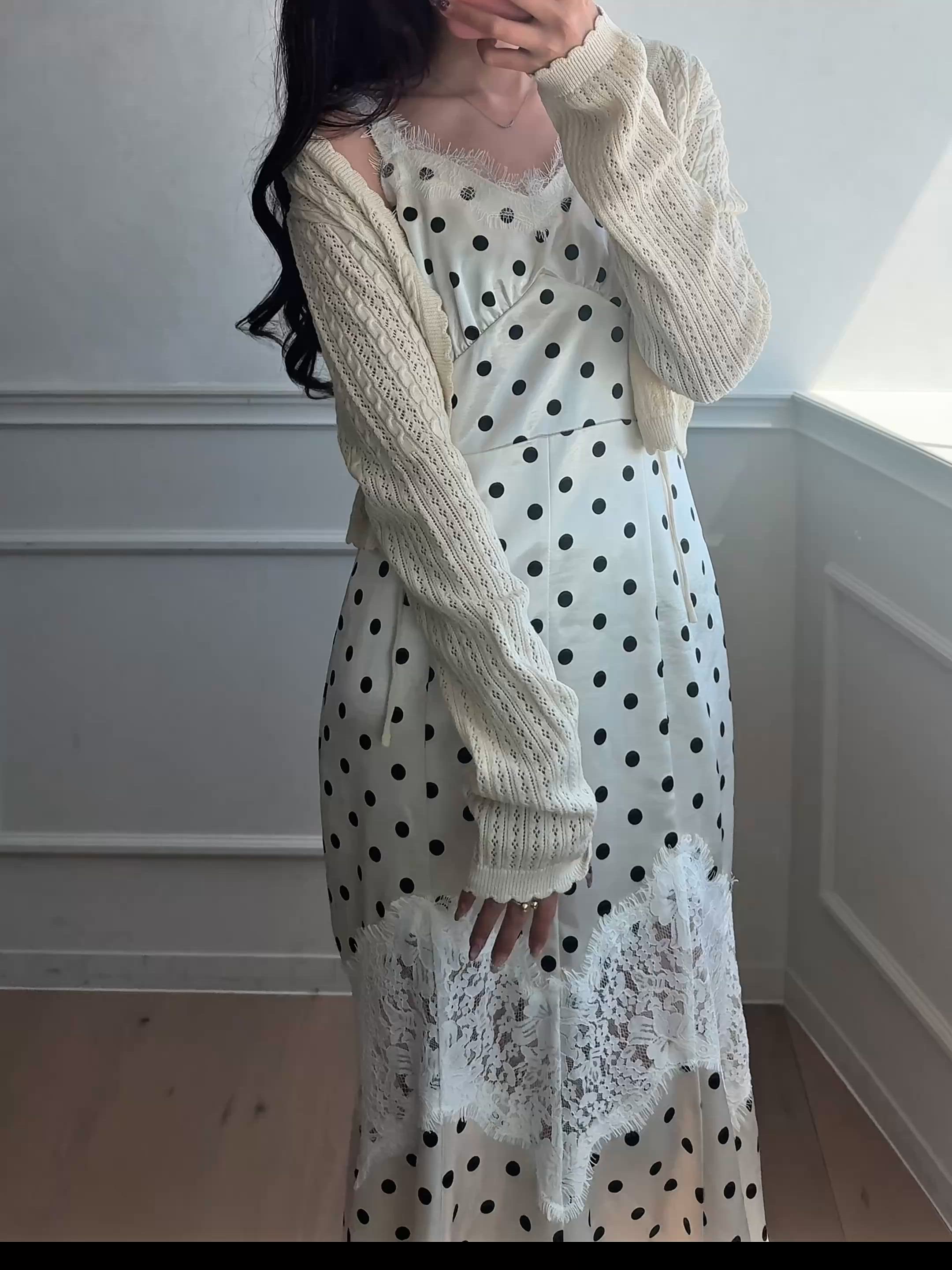 lace docking dot camisole dress / レースドッキングドットキャミ