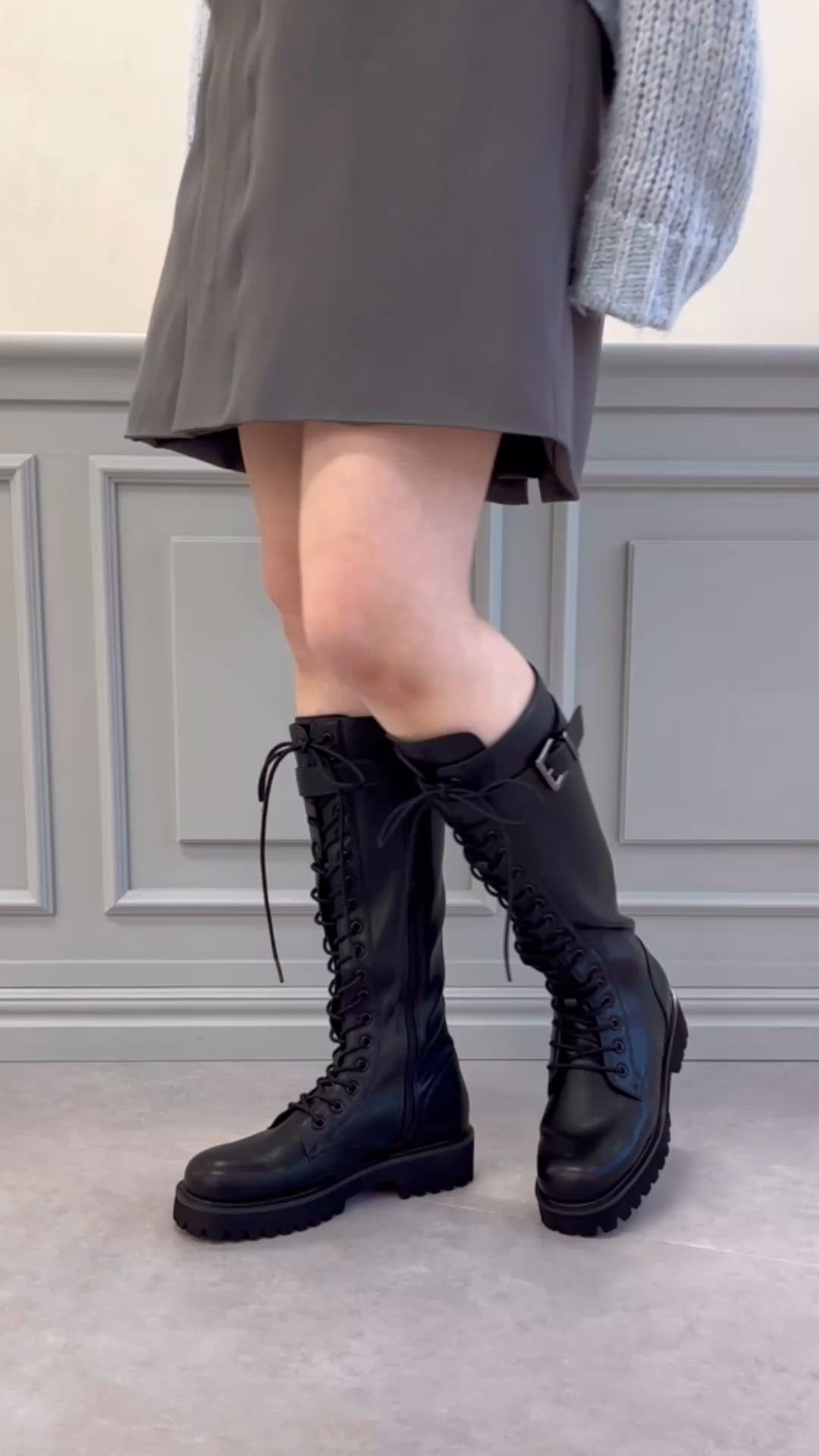 あったか ／【 厚底 】ストレッチ サイド ベルト レースアップ ロング