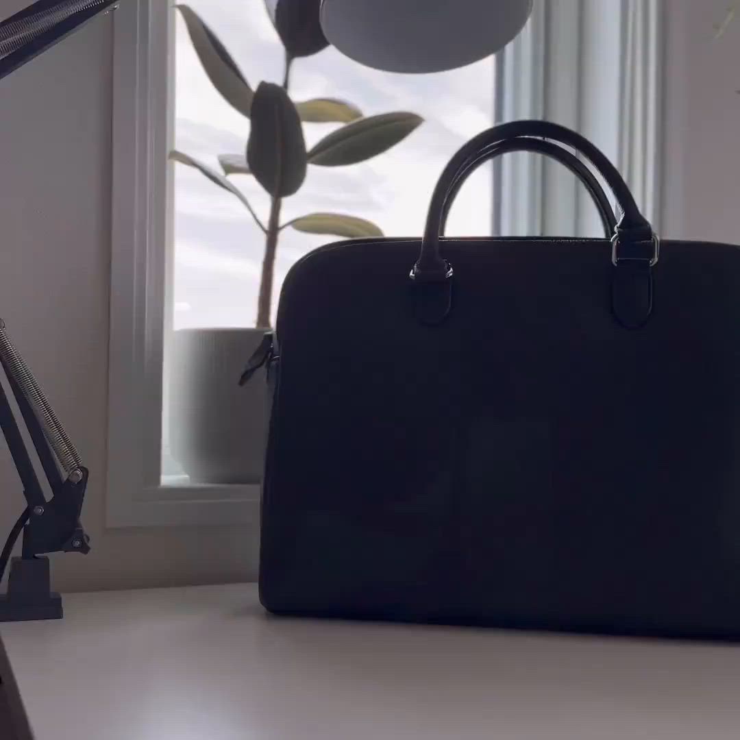 ブリーフケース 薄型 ダブルジッパー シュリンクレザー ビジネス　未使用 セール】大容量12L ダブルジッパー シュリンクレザー ビジネス