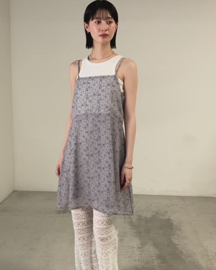 forksy.】小花柄 シアー キャミソール ミニワンピース/チュニック