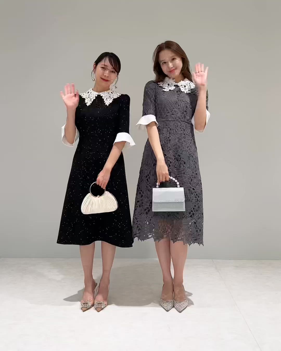 LEJA】花柄レースカラースパンコール刺繍Aラインフレアドレス