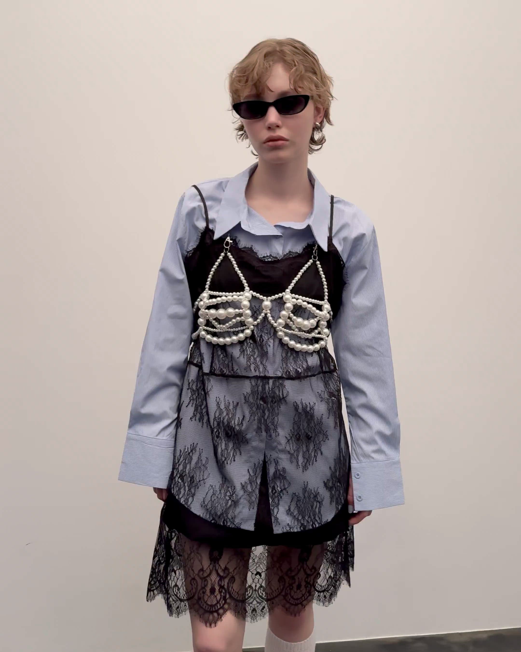 セール】back ribbon pearl bustier / バックリボンパールビスチェ 