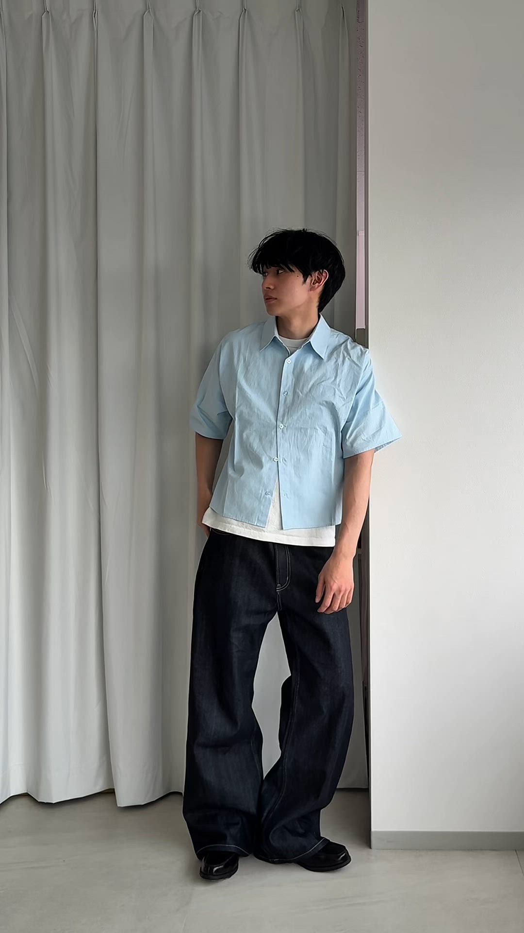 セール】cropped short sleeve shirt/クロップドショートスリーブ