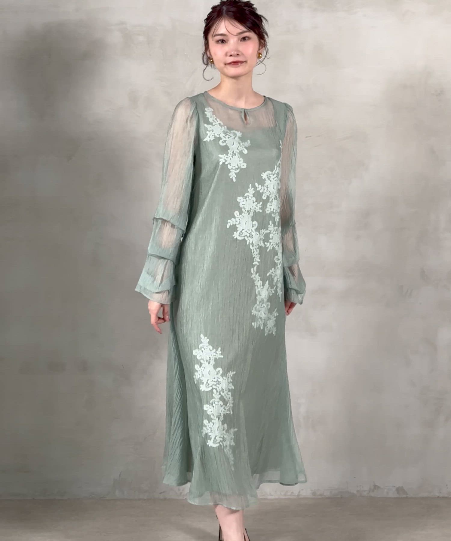 セール】モチーフレース シアー ワンピース パーティードレス 結婚式