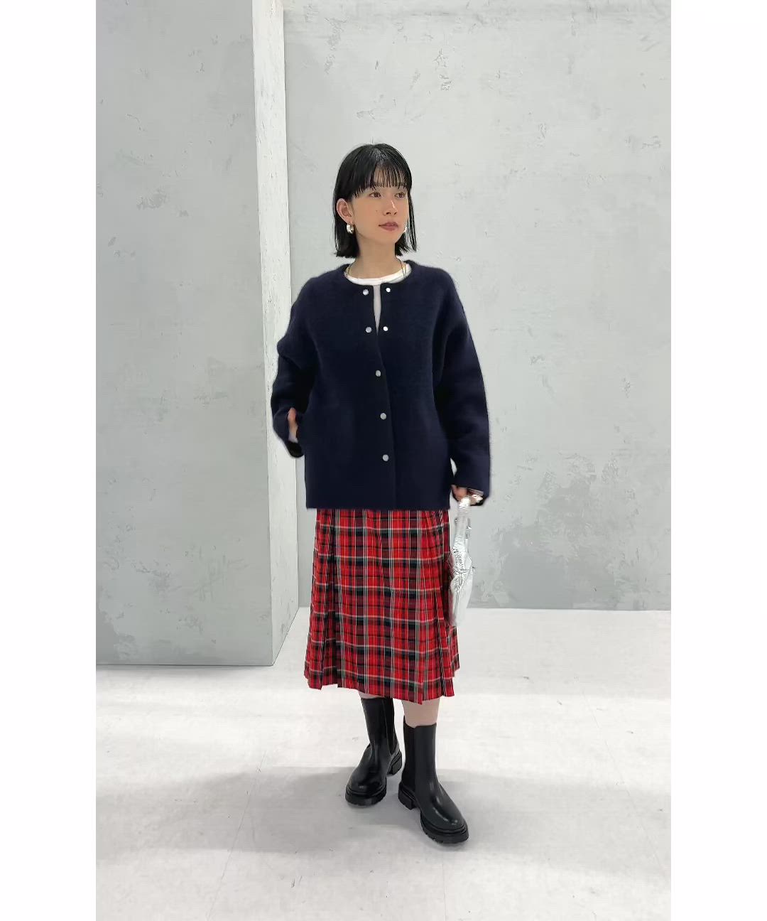 フォックス ブレンド ノーカラー ニット コート（ノーカラーコート