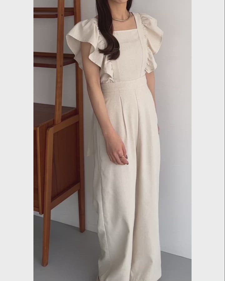 セール】バックリボンフリルオールインワン（つなぎ/オールインワン