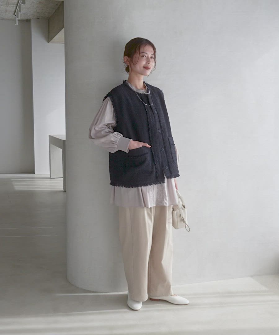 セール】ノーカラーツイードベスト《オケージョン2026SS》（ベスト