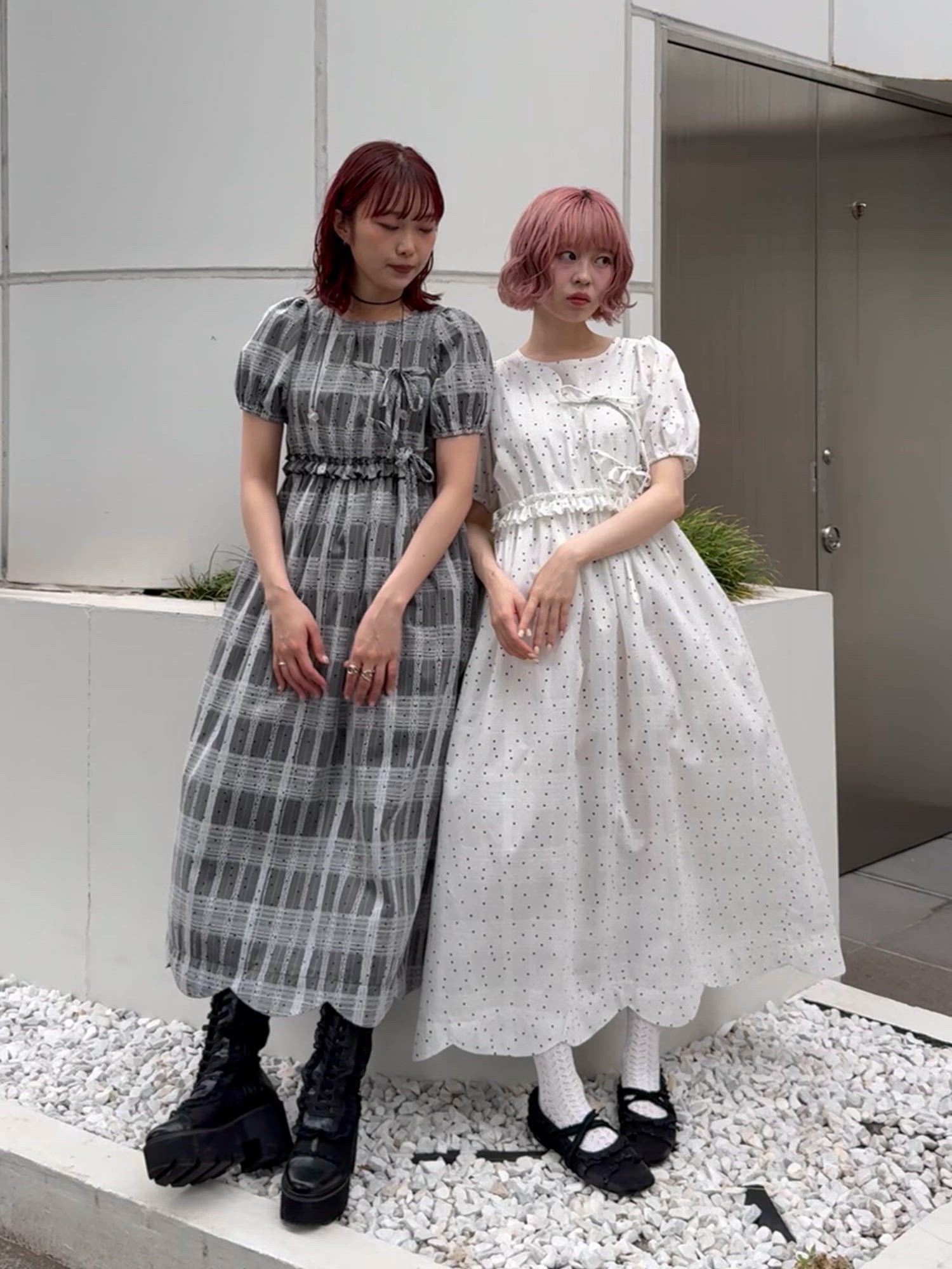 tope. shrink/flag ロングワンピース セール】pindot checkスカラップワンピース（ワンピース）｜merry