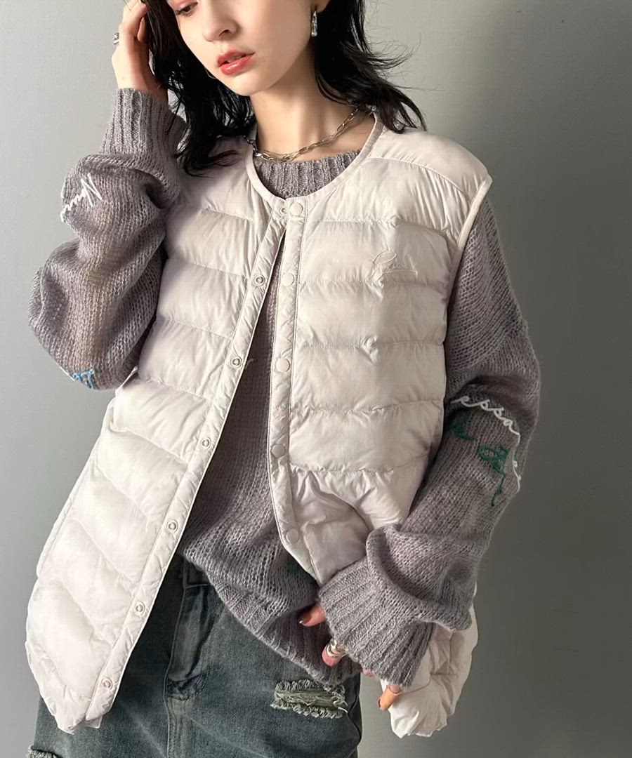 セール】軽やかで女性らしく。胸刺繍スーパーライト中綿ベスト（ダウン