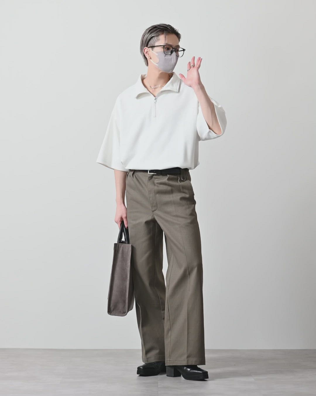 CLEL】Half Zip Design Half Sleeve Pullover/ハーフジップ デザイン