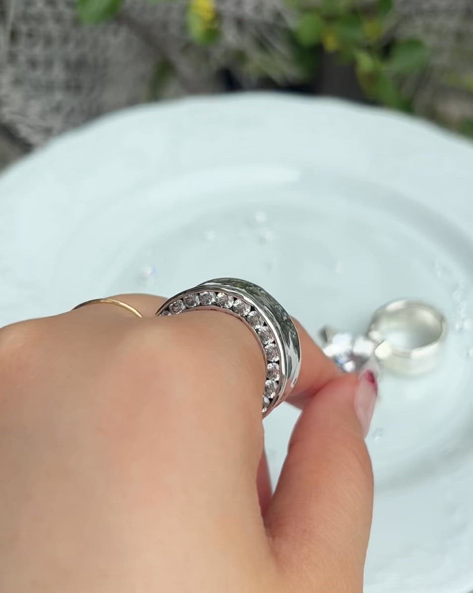 SILVER925サイドジルコニア埋め込みリング/メンズ/レディース（リング