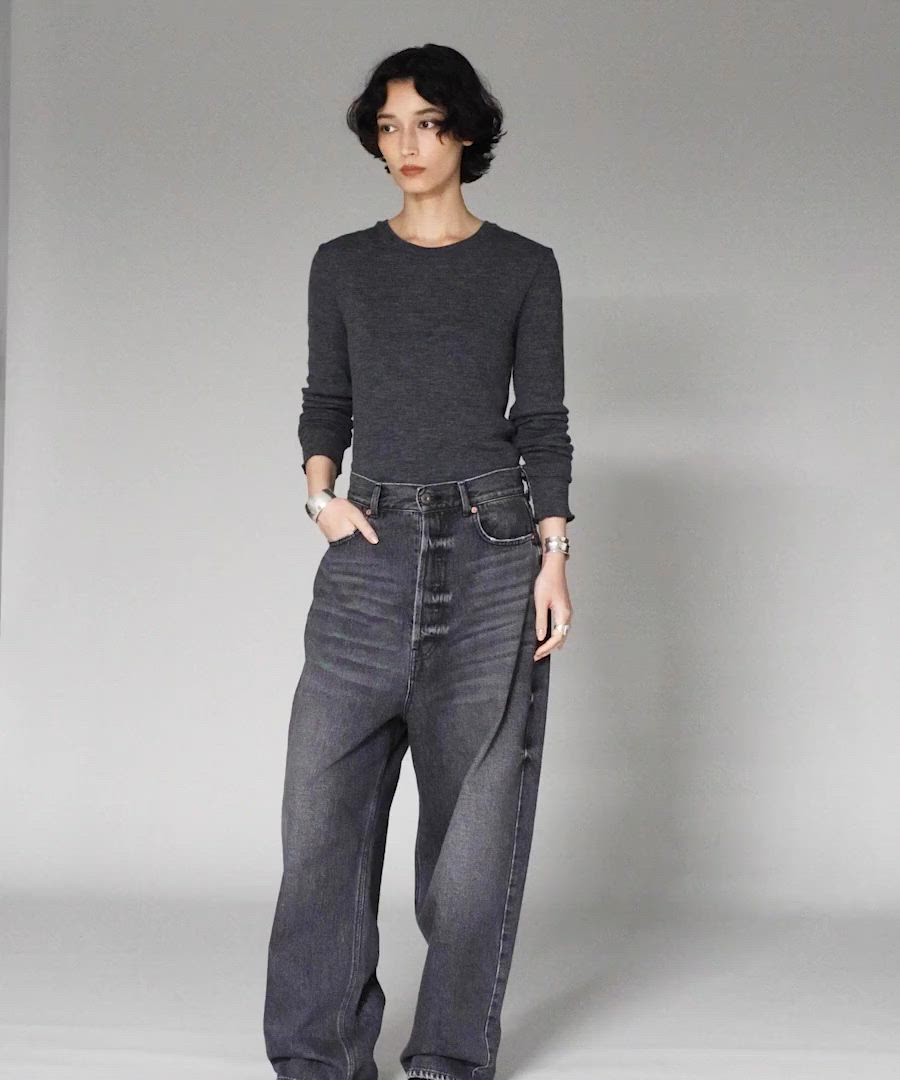 Curensology テレコクルーネックプルオーバー美品 Curensology(カレンソロジー)/ウールテレコクルーネックプルオーバー