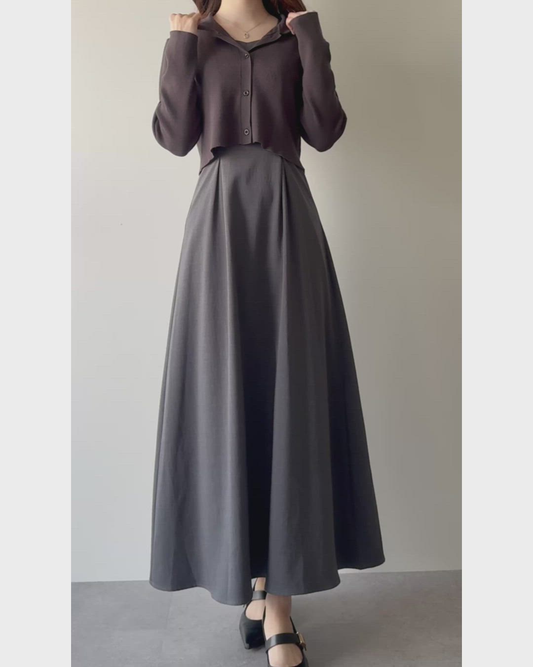 ショートポロカーディガン＋ノースリーブフレアワンピースset