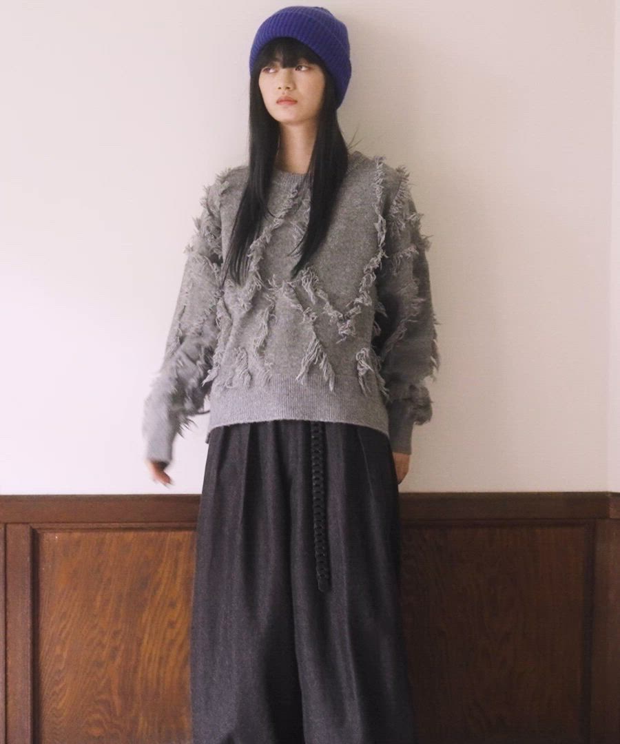 セール】[MODE NORM CORE] ジグザグフリンジプルオーバー（ニット