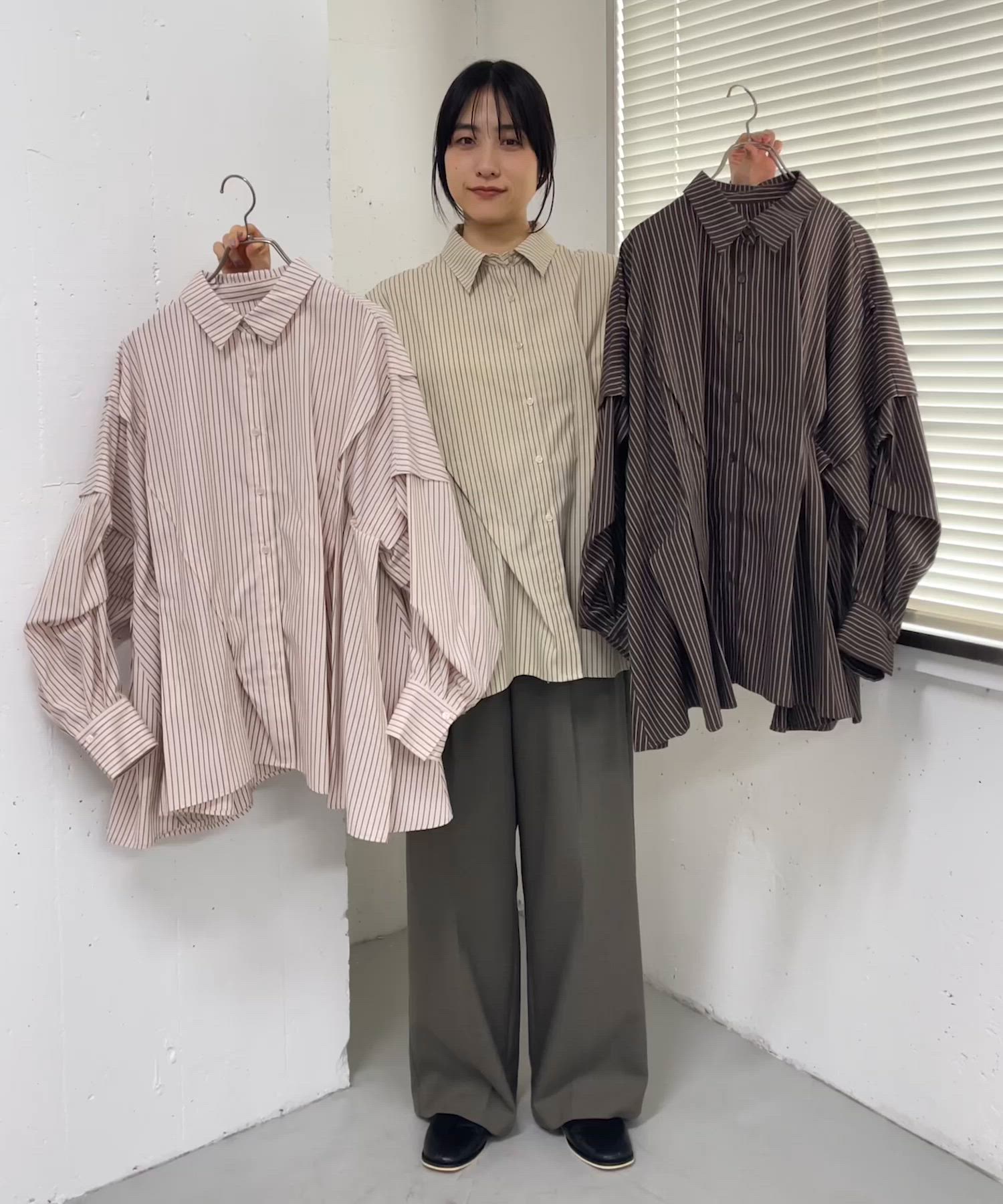 ランダムタックデザインストライプシャツ（シャツ/ブラウス）｜KBF 