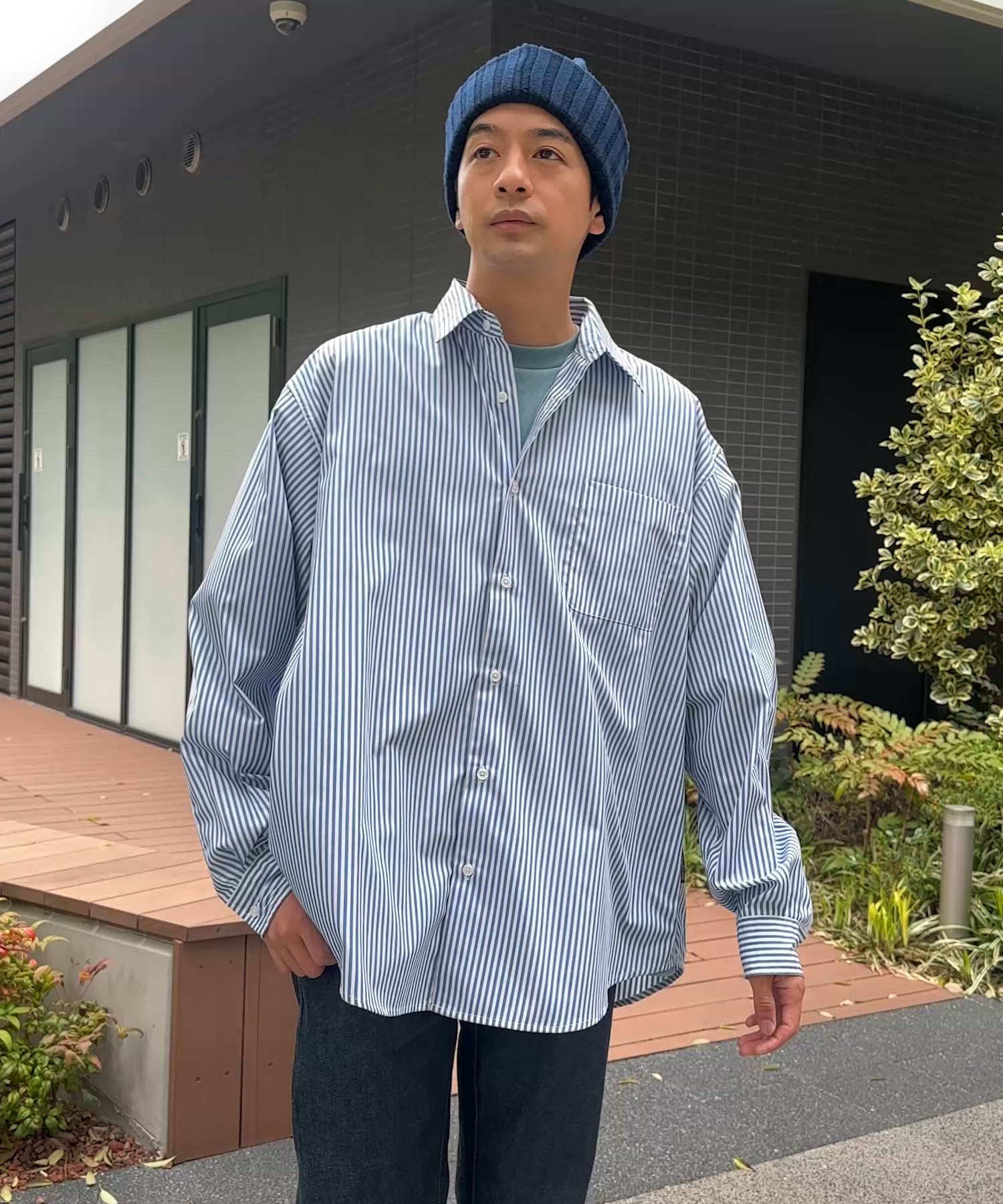 美品 ミューズ ドゥーズィエムクラス ビッグシルエット 長袖シャツ◆ブルー 美品 ミューズ ドゥーズィエムクラス ビッグシルエット 長袖シャツ