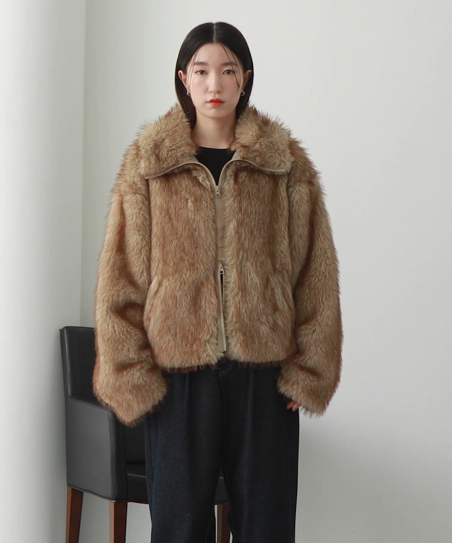 nuinullu スタンドカラーボリュームファーショートブルゾン グレー セール】【nui nullu】スタンドカラーボリュームファーショート