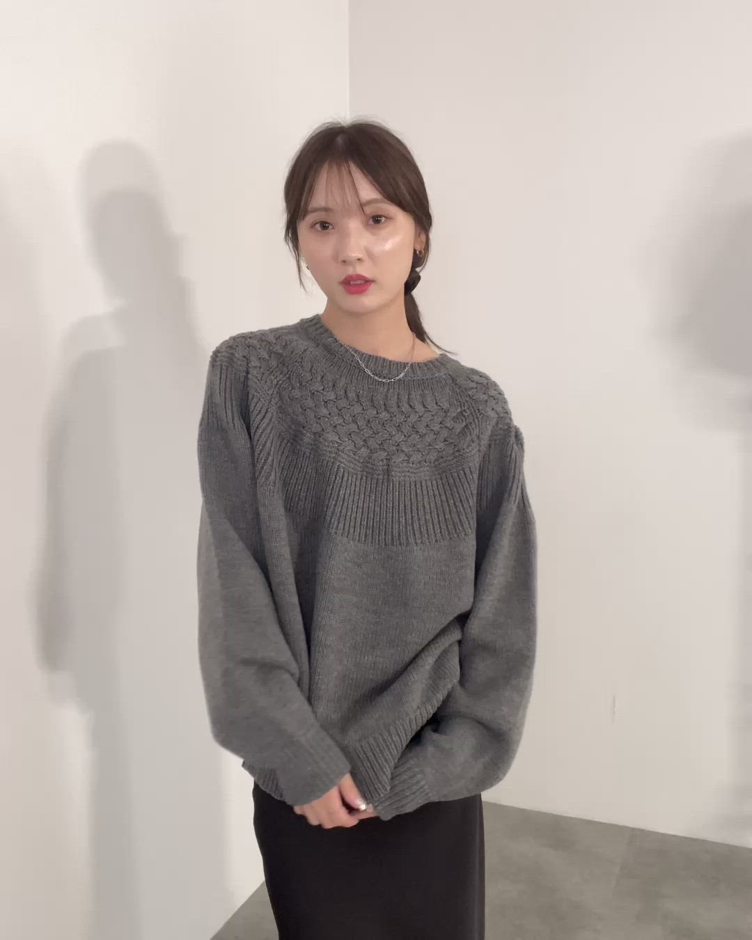 セール】オーバーケーブル編みニット / 長袖 クルーネック シンプル