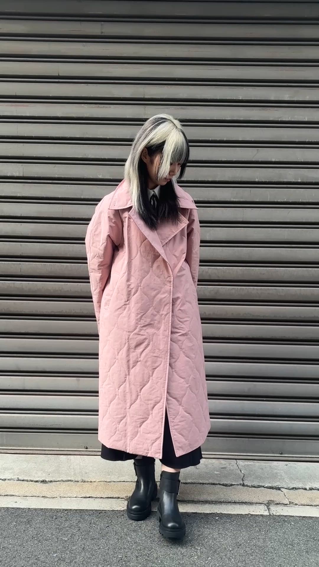 セール】キルティングロングコート/スタンドネック/2WAYネック/保温性