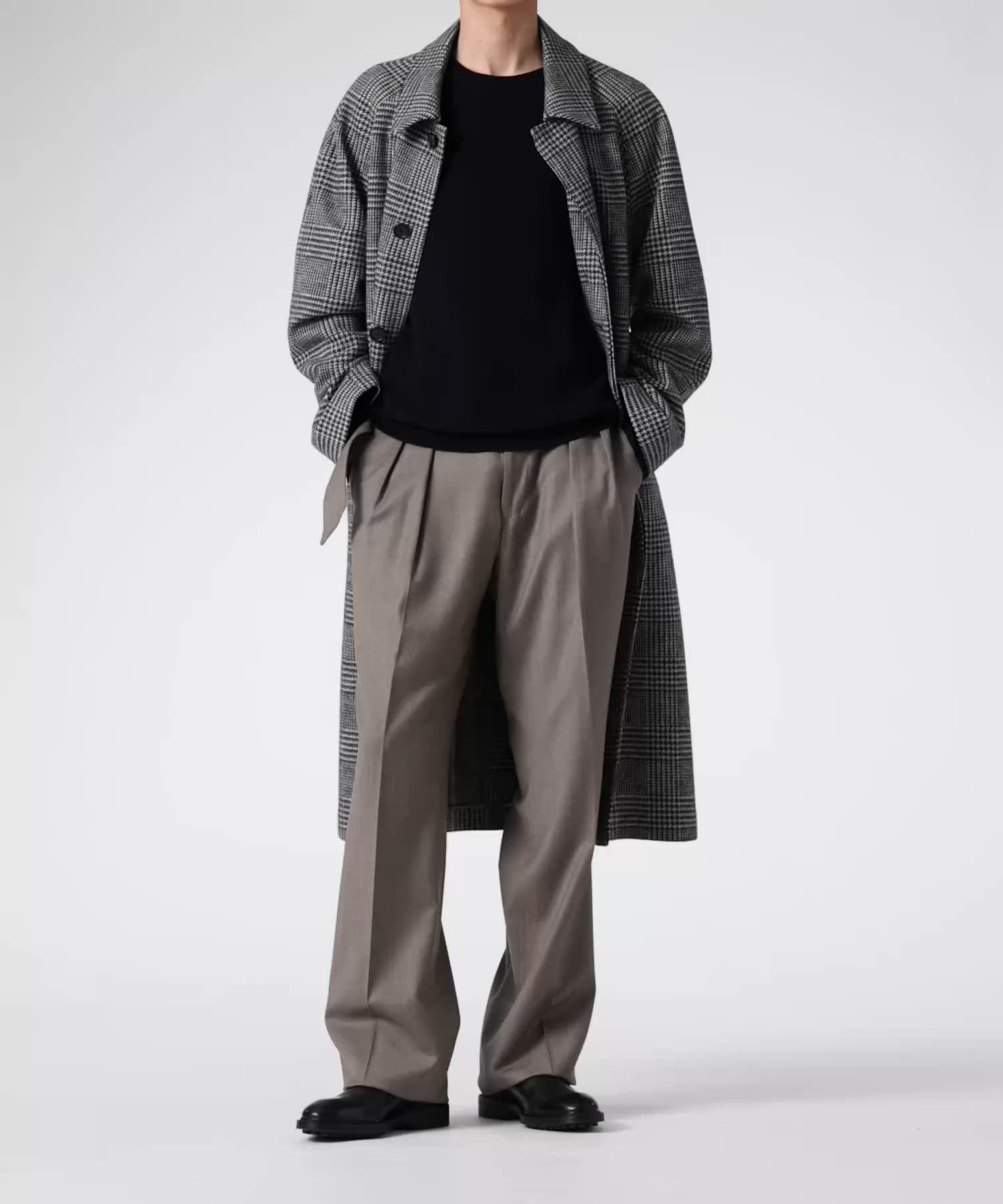 ウールニット グレンチェック ステンカラーコート / 253127 793XU