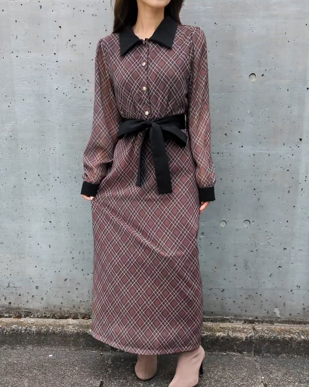 セール】バイアスチェッククレリックワンピース（ワンピース）｜CECIL