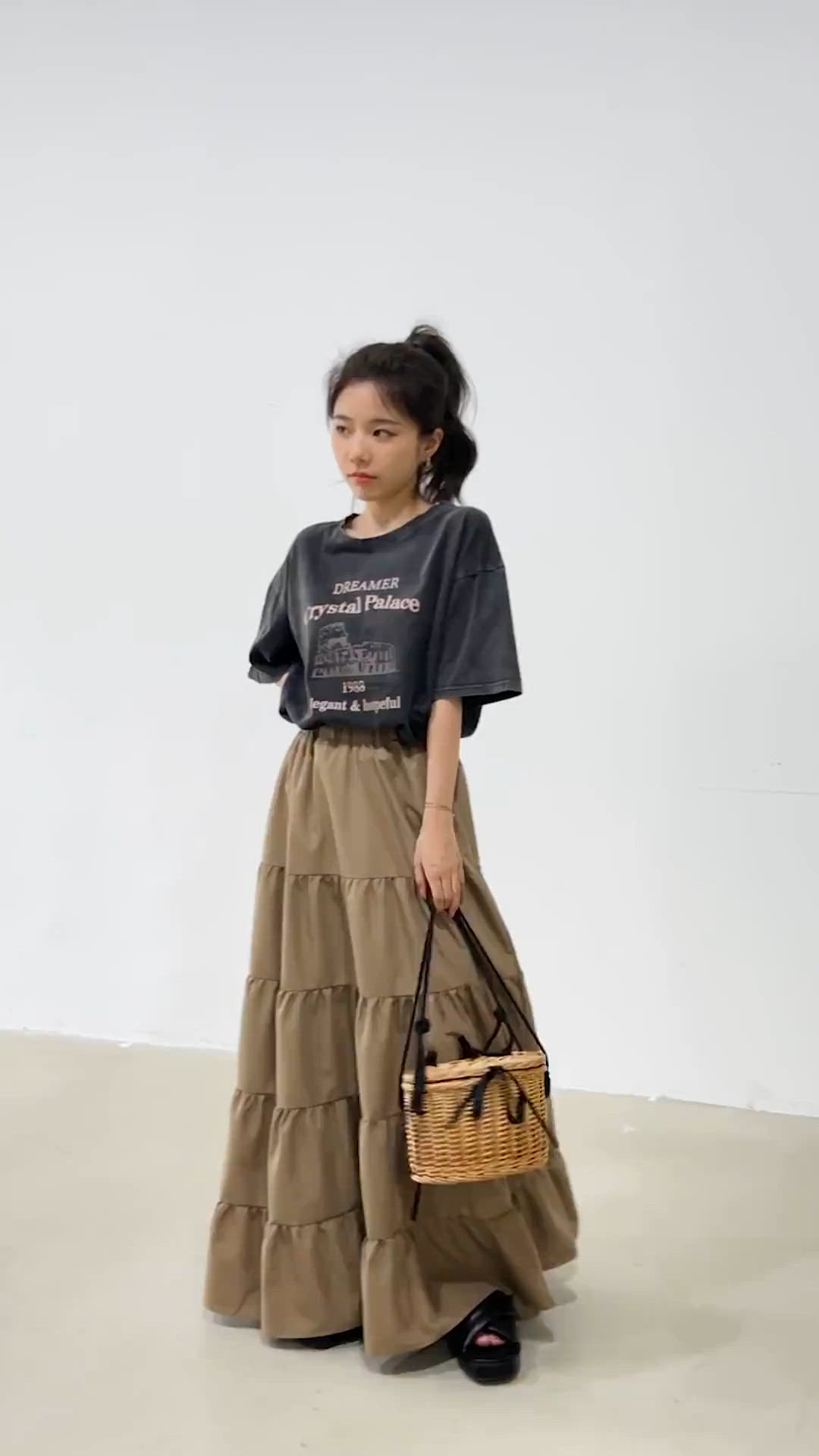 セール】レディース きれいめティアードロングフレアスカート