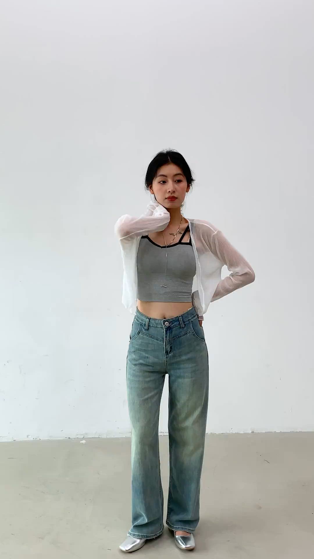 レディース 淡色ヴィンテージ風ウォッシュストレートデニムパンツ