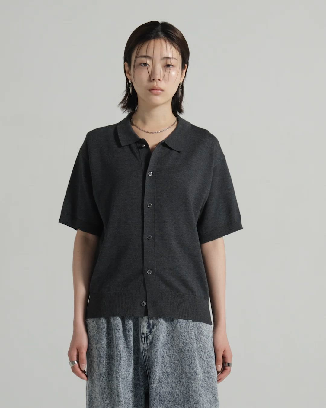 Short Sleeve Knit Shirt Cardigan / Machine Washable ／ ショート