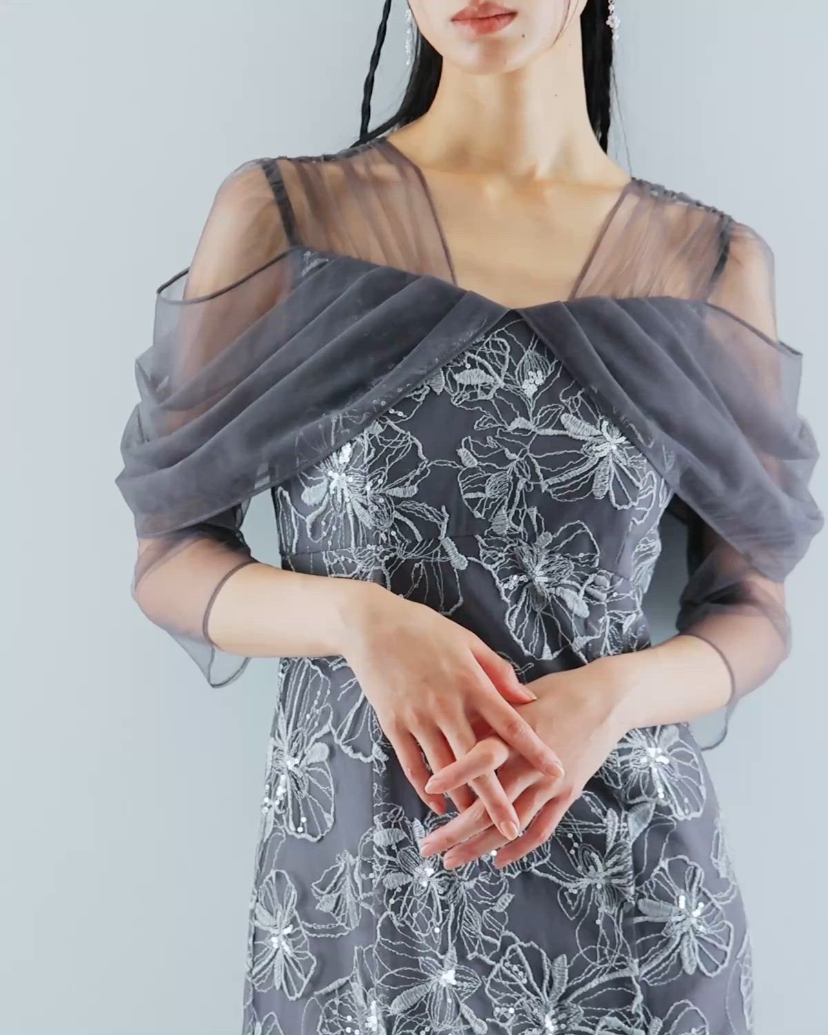 オフショルダースパンコール刺繍レースドレス 結婚式 成人式 二次会