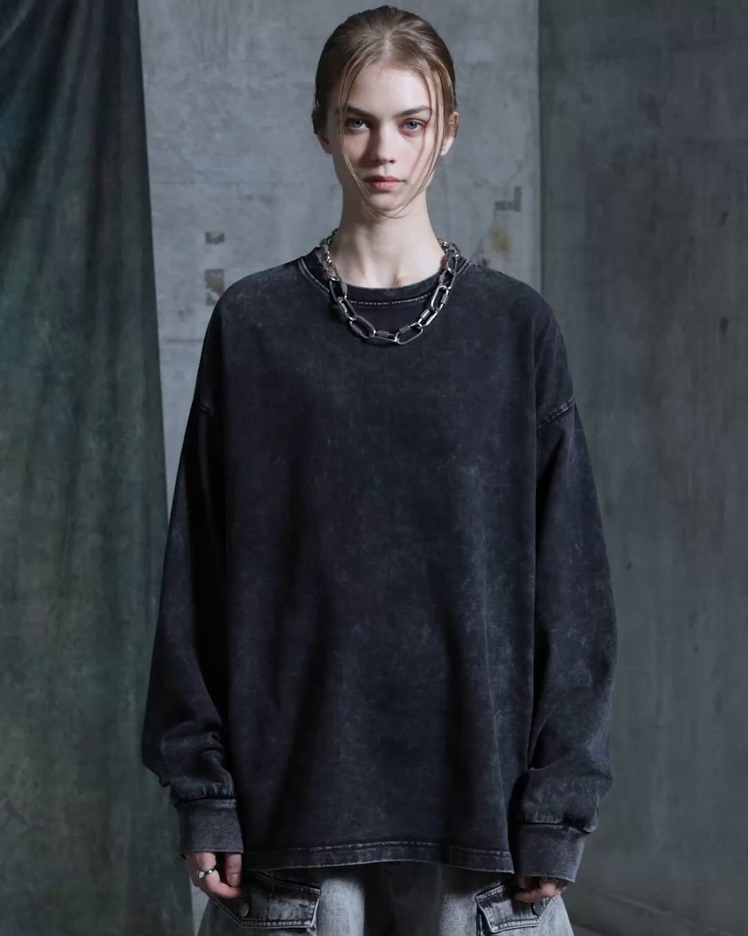 SERACE】Heavy weight loose vintage chemical long tee