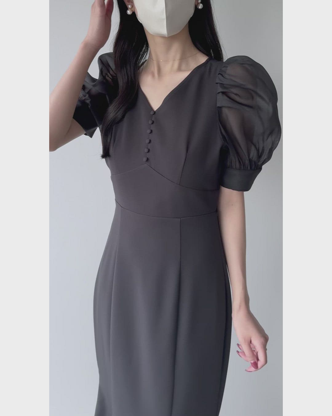 セール】パワショルVネックマーメイドワンピース[高身長サイズMT/低