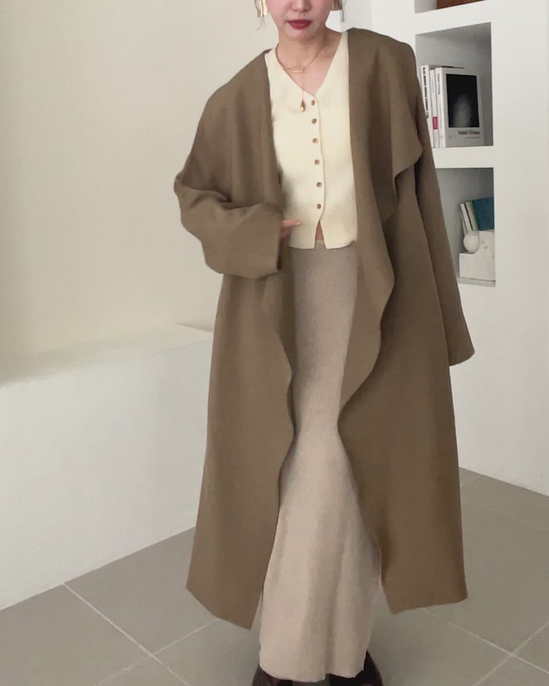 shawl collar belted long coat /ショールカラーベルト付きロング