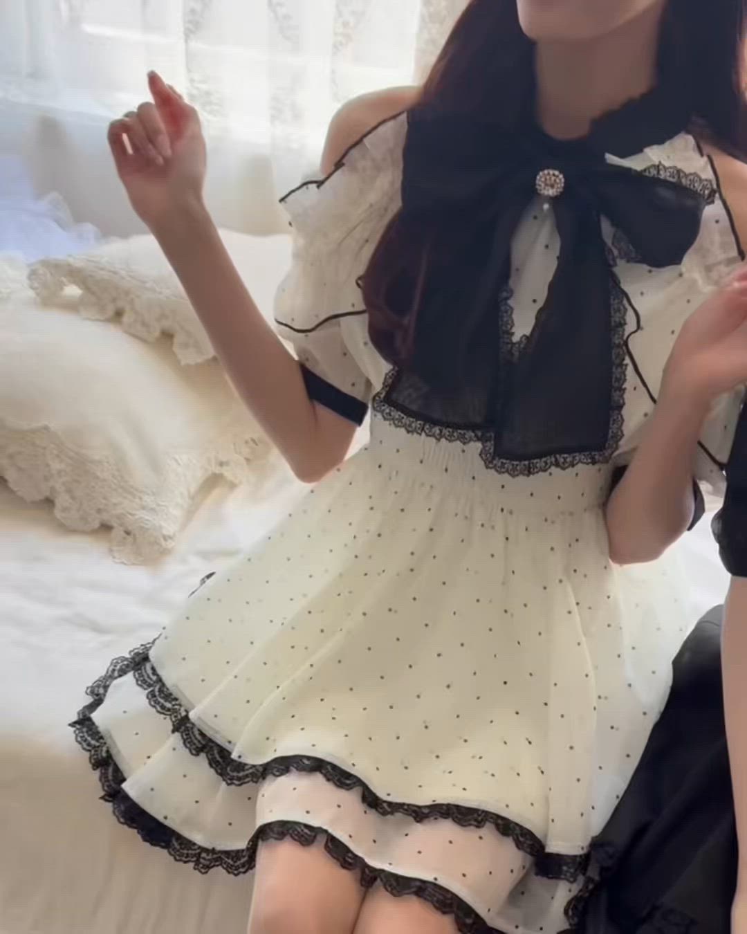 Mサイズ/ロング丈】ボウタイリボンアメスリ風ワンピース（ワンピース