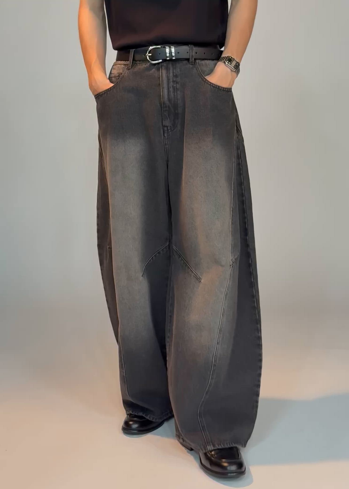 Vintage 3D Curve Barrel Denim Pants/ヴィンテージ加工/3Dカーブ 