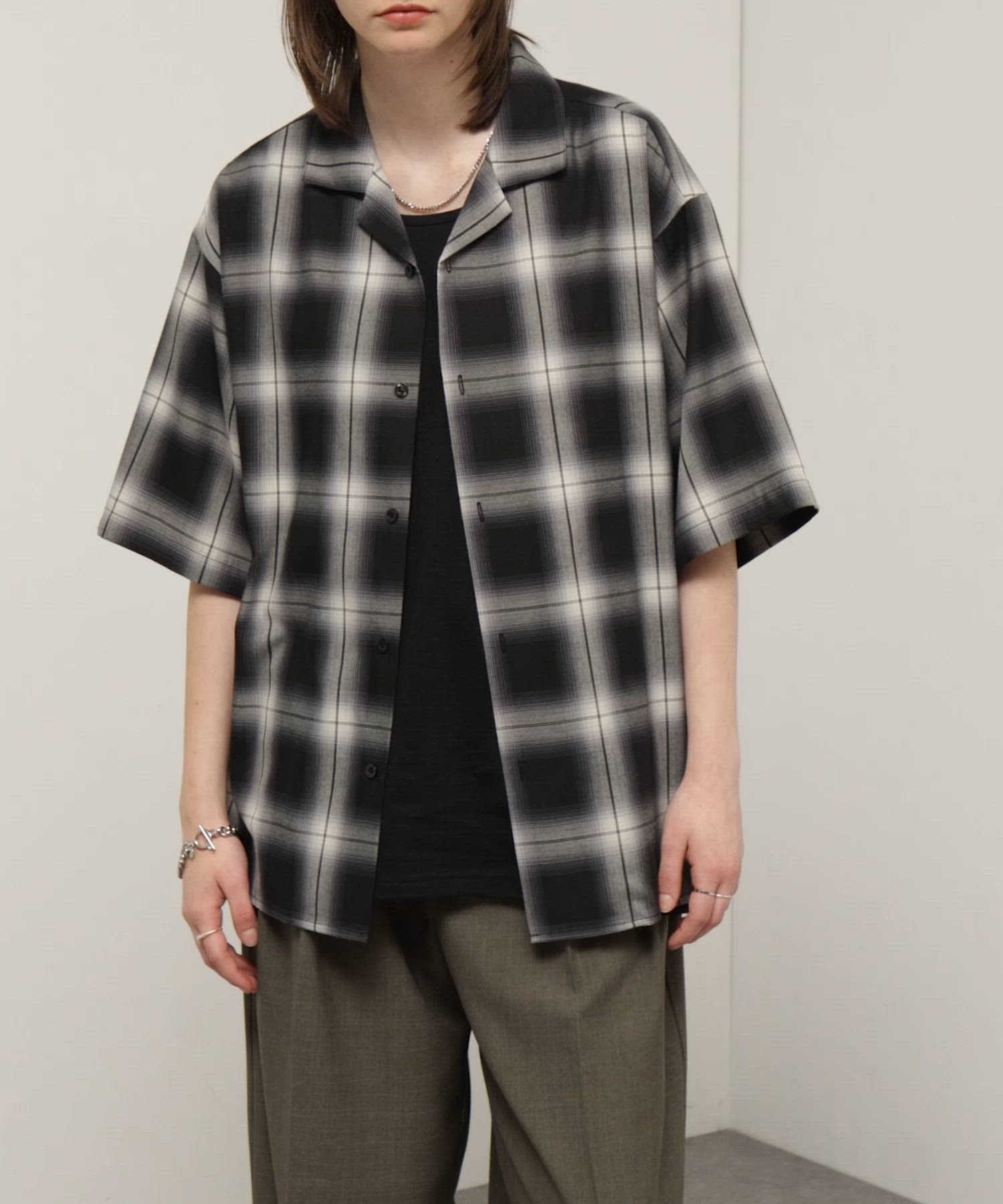 セール】【Alfred Alex】Ombre Check Open Collar Shirt / オンブレ