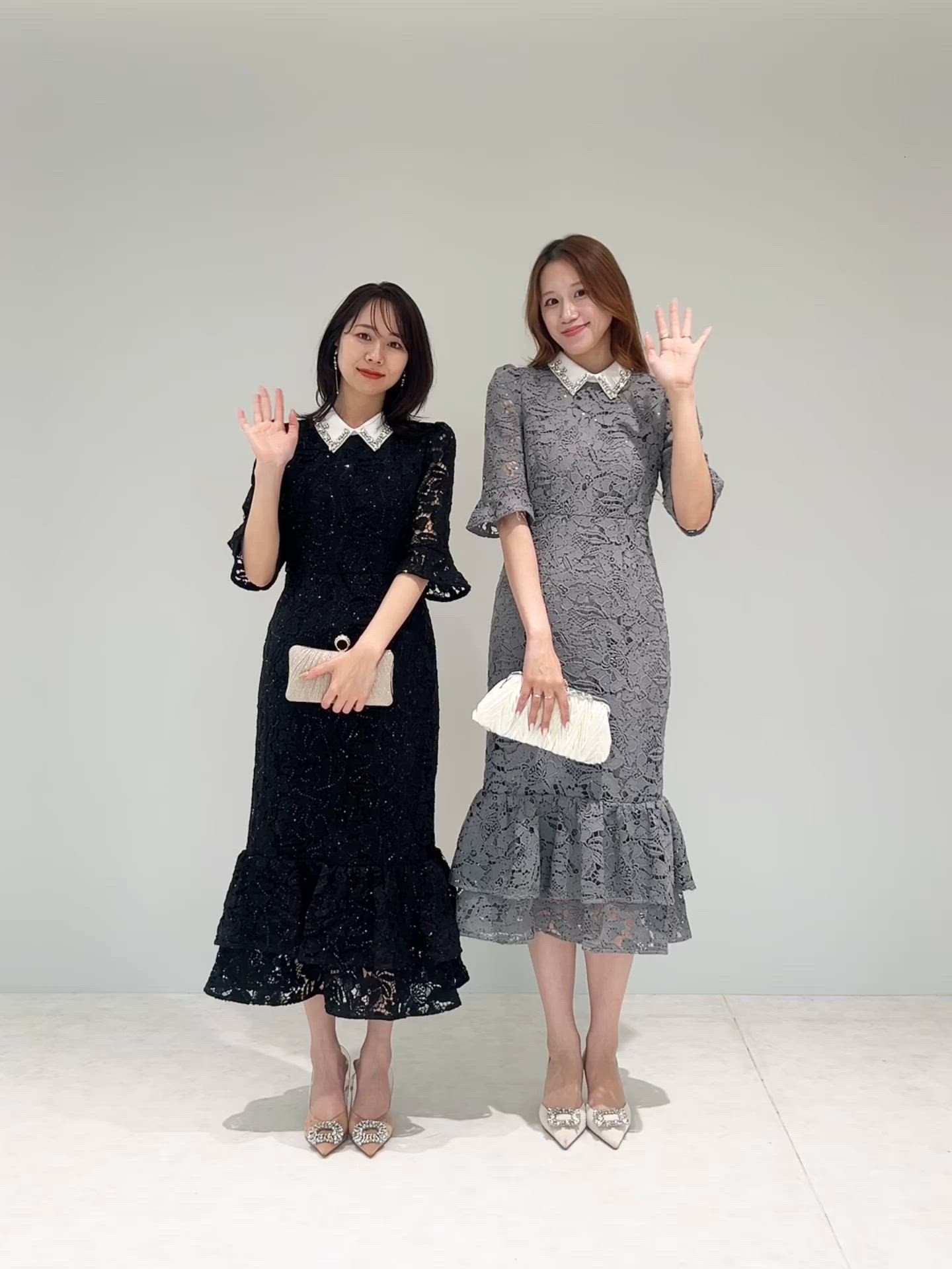 セール】【LEJA】ビジューカラーフラワーフリルマーメイドワンピース