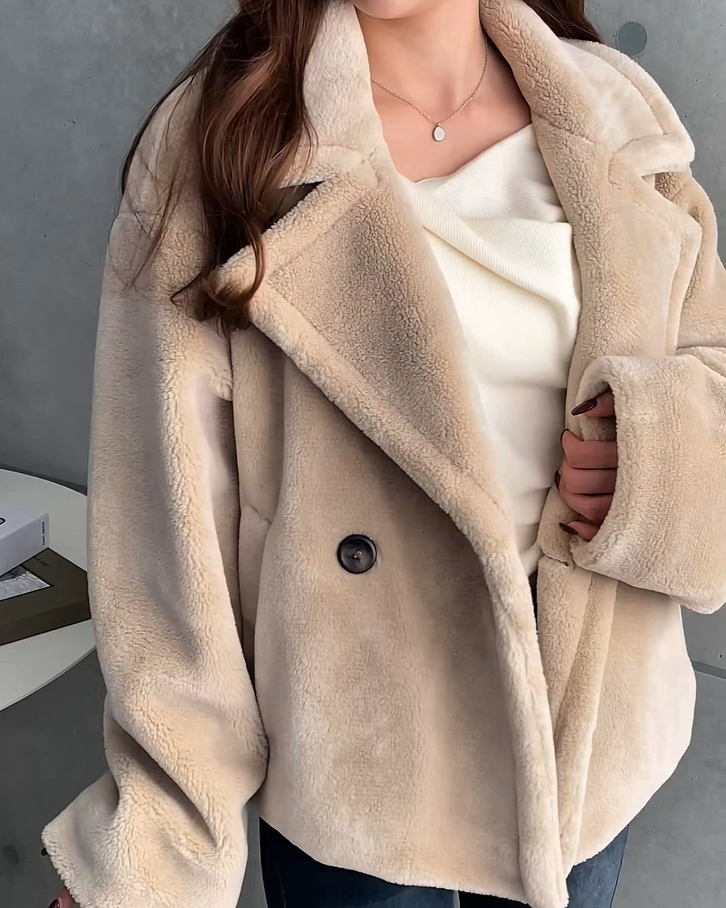 セール】きれい目テディベアボアショート丈Pコートジャケット（ボア