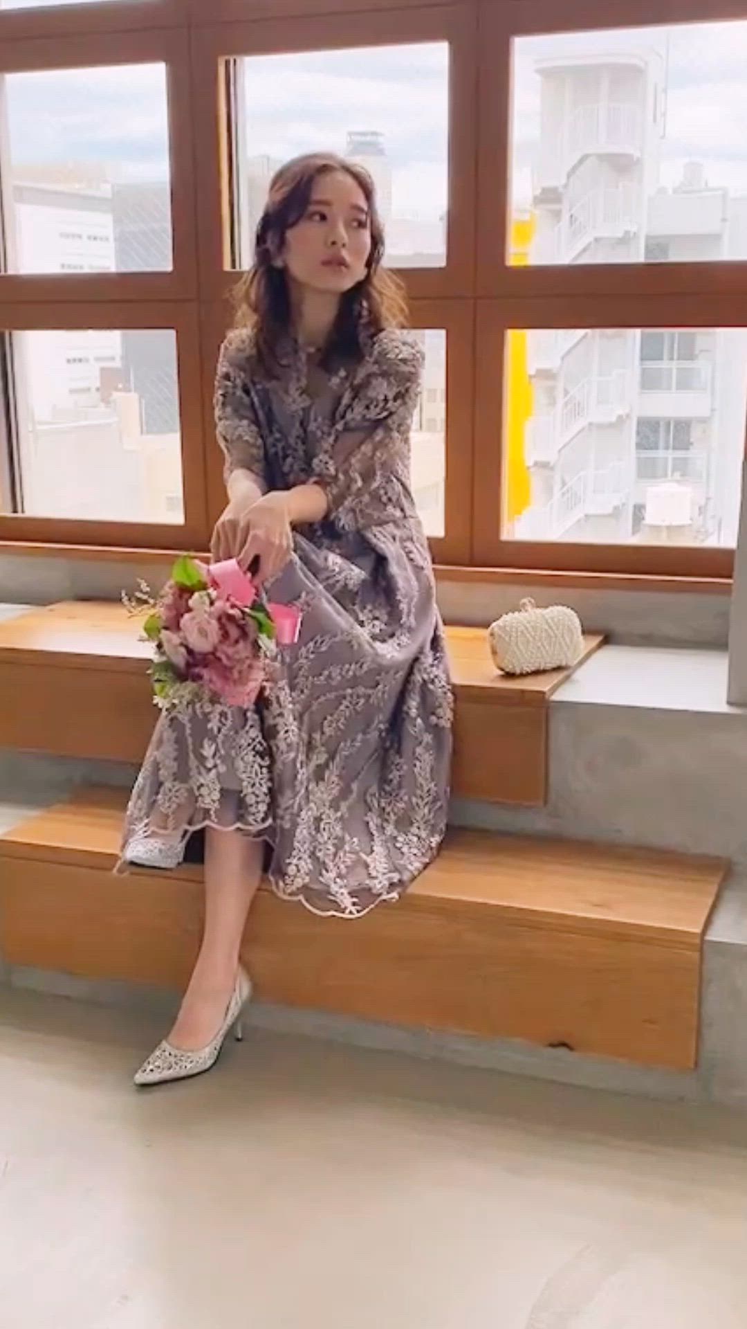 セール】バックリボン チュール刺繍レース 結婚式 オケージョン