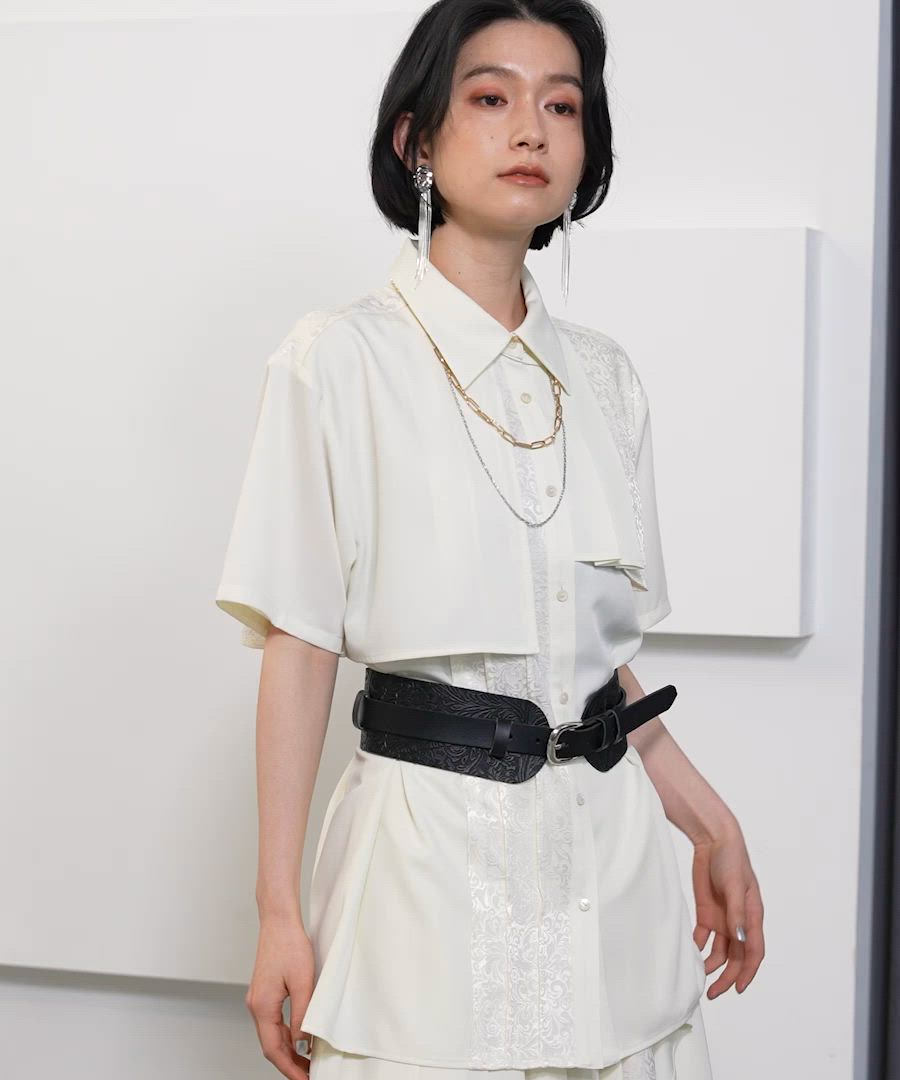 25SS HARE ハレ ジャガードアシメプリーツシャツ ホワイト 完売品 ジャガードアシメプリーツシャツ(HARE)（シャツ/ブラウス）｜HARE