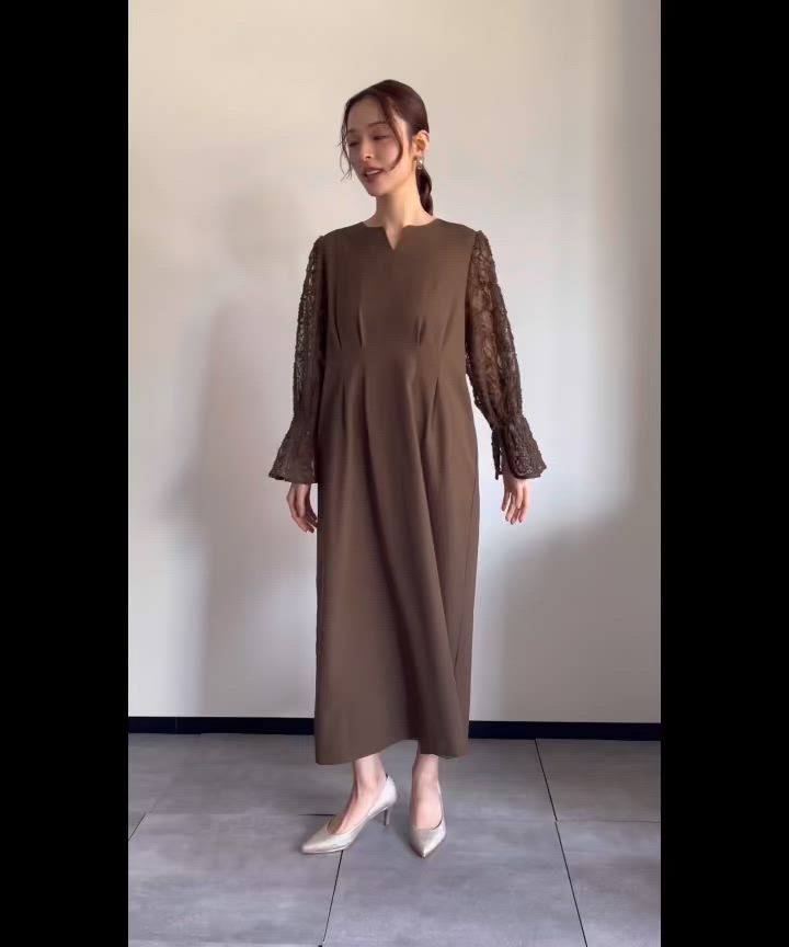 セール】【喪服・礼服】フォーマルワンピース レーススリーブ 長袖 A