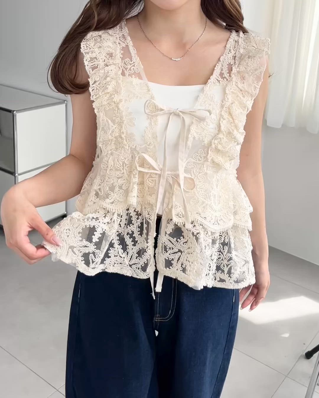 セール】コード刺繍フリルベスト（ベスト）｜moment+（モーメント