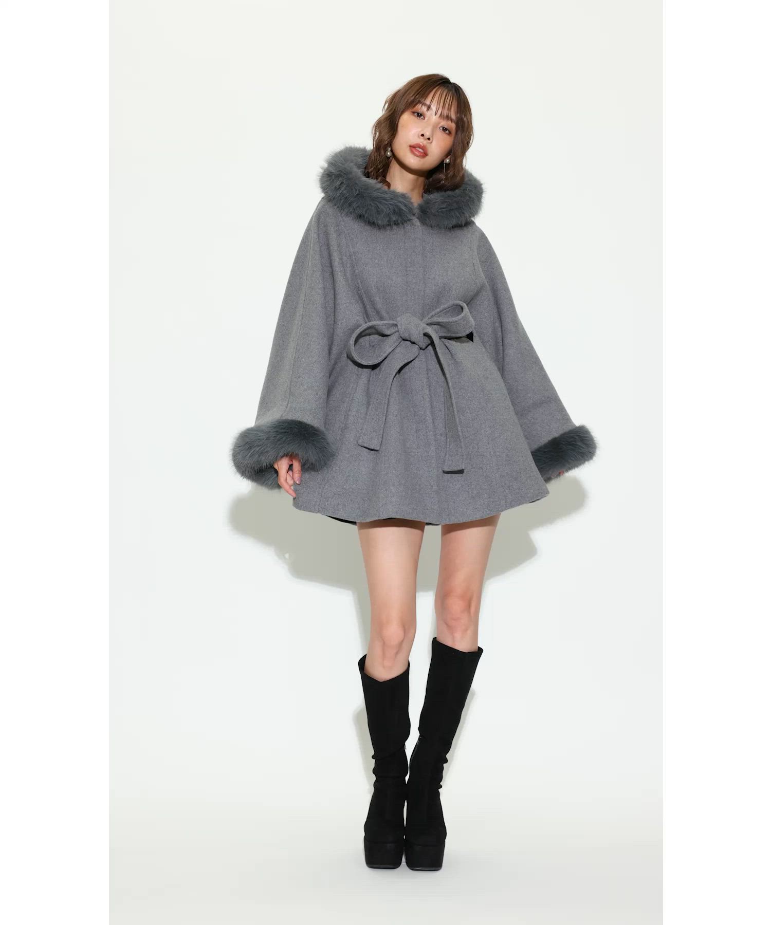 ウールMIXフードポンチョコート 秋服 冬服（ポンチョ）｜rienda