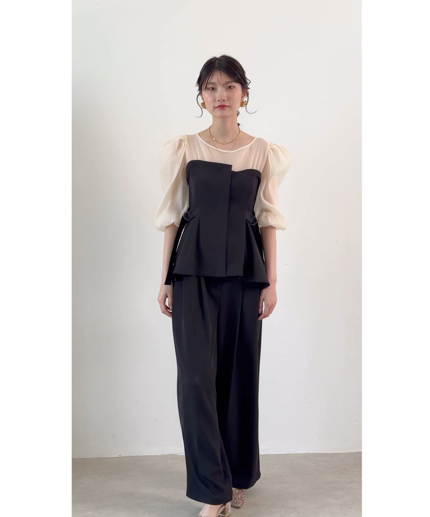 ビスチェペプラムトップス パンツ セットアップ ドレス パーティー