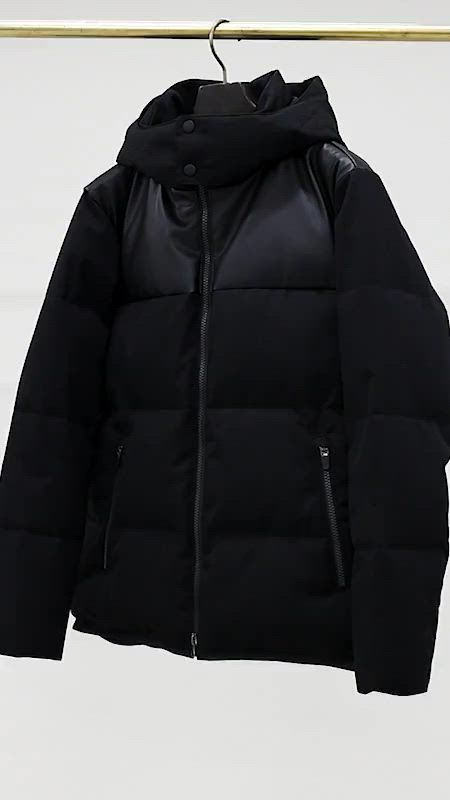 セール】【700FP】レザーライクコンビ ダウンジャケット（ダウン