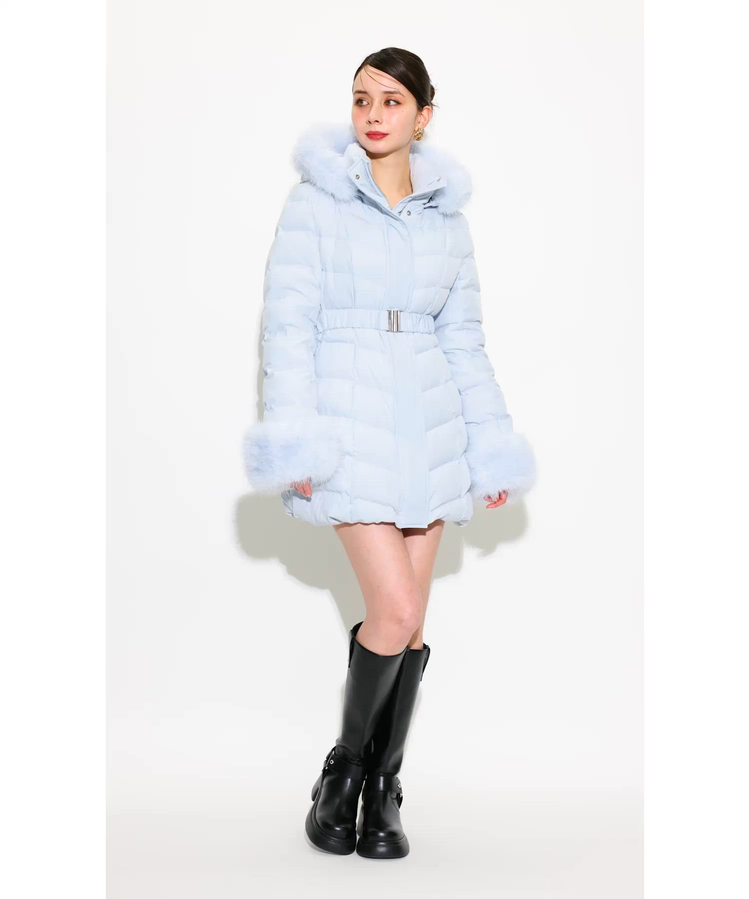 rienda　【神くびれダウン】Aラインダウンワンピコート　M ライトブルー 神くびれダウン】Aラインダウンワンピコート 秋服 冬服（ダウン