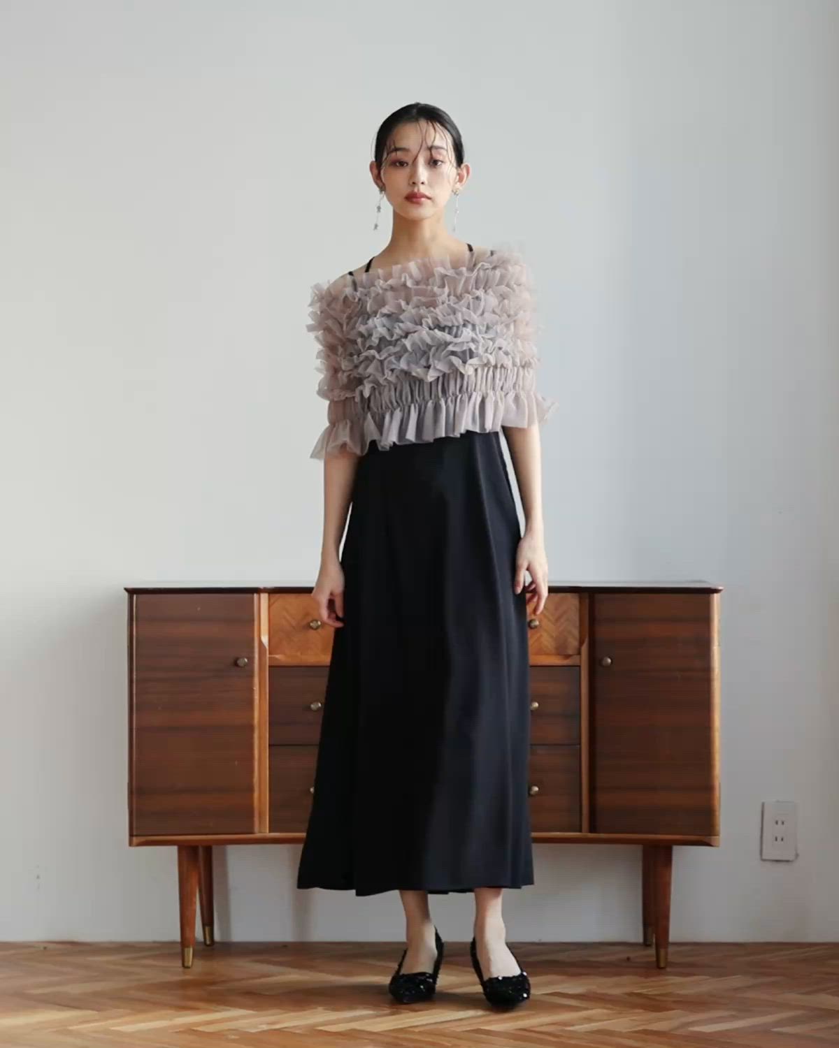 シャーリングチュールトップスセットドレス 2点セット 結婚式 二次会