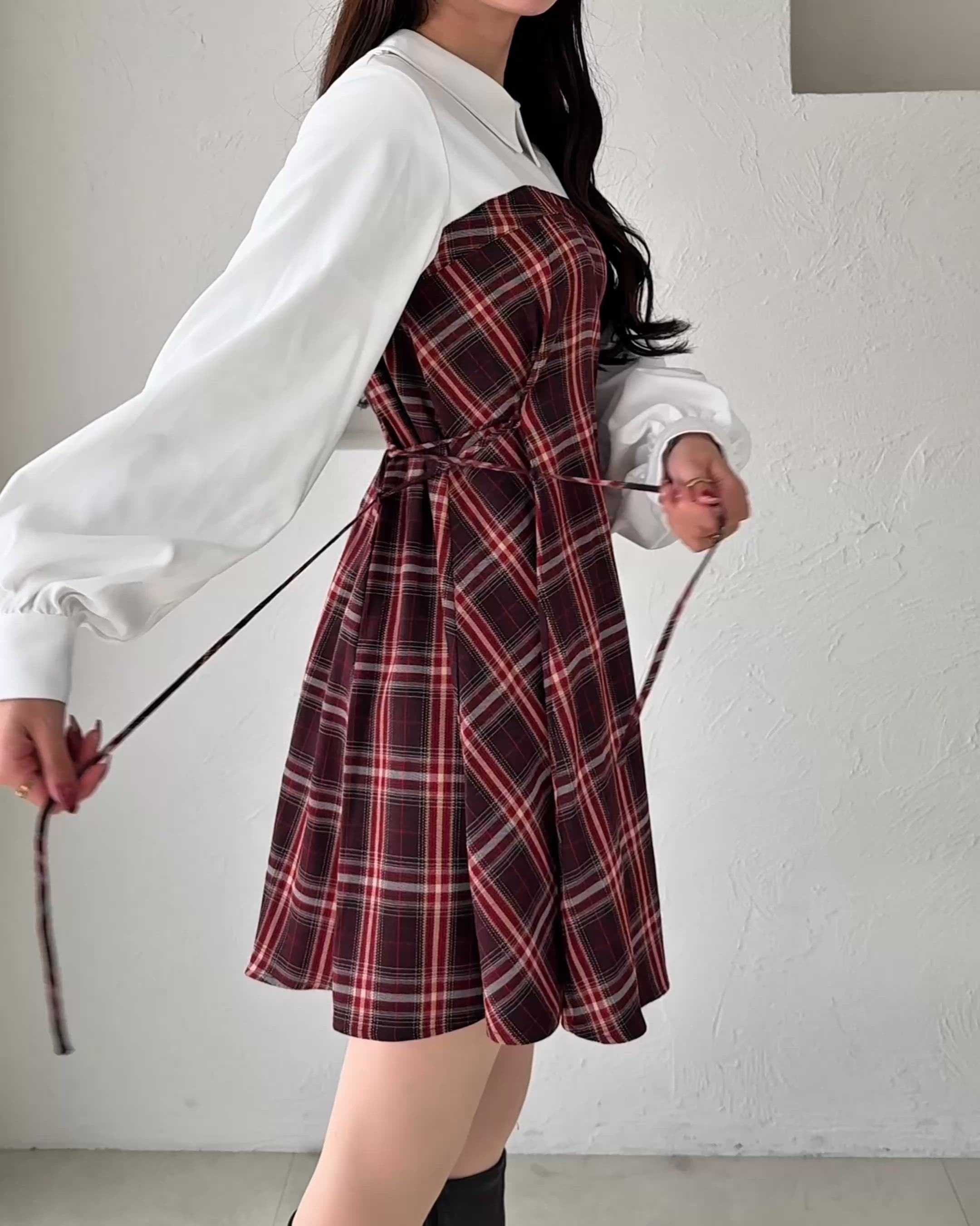 セール】side lace up plaid pattern mini dress / サイドレースアップ