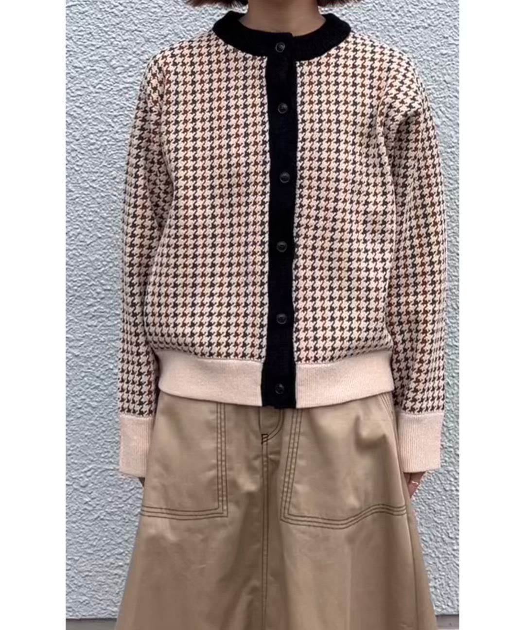 SHIPS any モールヤーン クルーネック 千鳥柄 カーディガン SHIPS any:〈手洗い可能〉モールヤーン クルーネック 千鳥柄