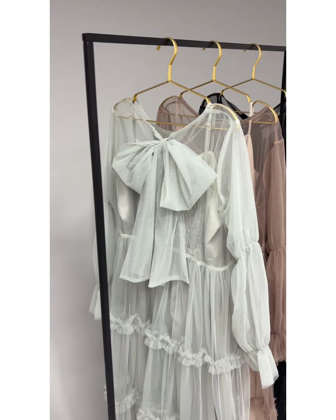 大きいサイズ】バックリボンチュールティアードワンピ+キャミワンピSET